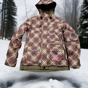 Sims Snowboard‎ Jacket Womens XS Olive Pink Plaid Excellent Insulated Hooded